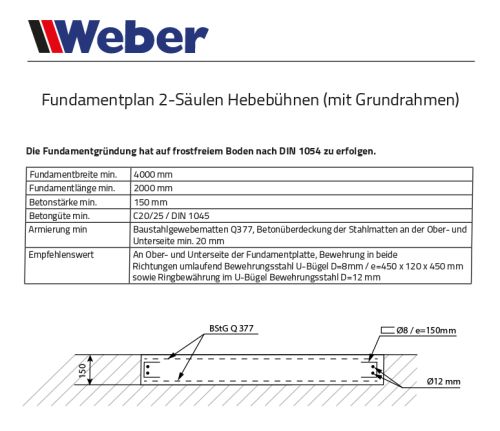 2 Säulen Hebebühne Weber Expert Serie Autolift 4.0G mit Grundrahmen